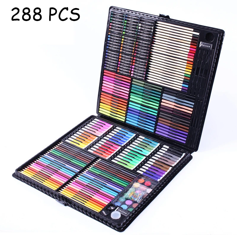 Günstige 288PCS Aquarell Zeichnung Kunst Marker Pinsel Pen Set Kinder Malerei Kunst Set Werkzeuge Kinder Für Geschenk Box Büro Schreibwaren liefert