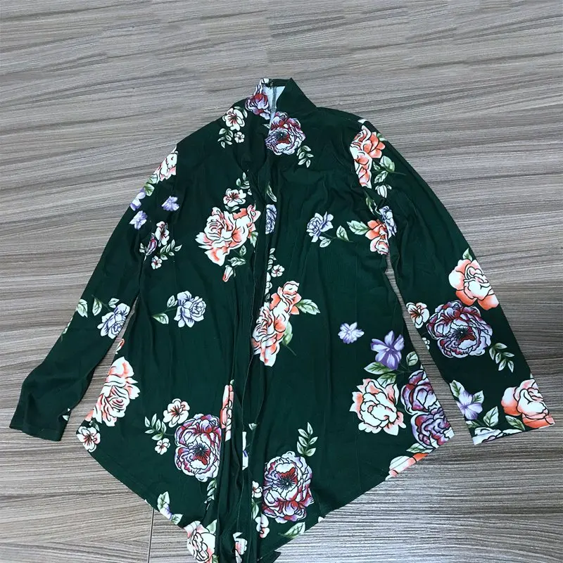 Женская мода цветочный принт с длинным рукавом Boho асимметричный подол кардиган, вязаный жакет для дам негабаритных Femme