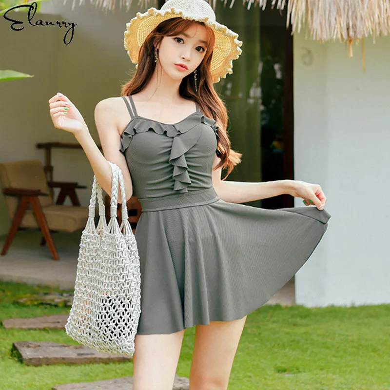 Женский купальник пуш-ап однотонная Купальная юбка бандажный слитный купальный