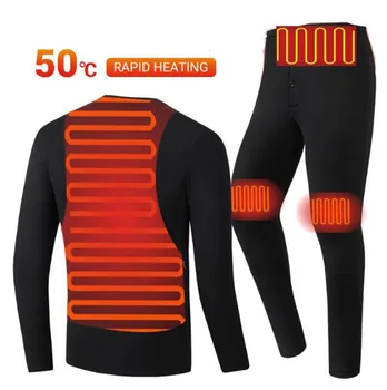 

New Heating Motorcycle Jacket Men Heated Underwear Women Thermal Underwear Set Heating T Shirt Suit For Autumn Winter S-5XL