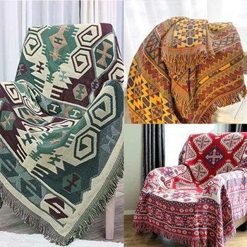 

Retro Thread Blanket Bohemia Tassel Throw Blanket For Sofa Couch Cover For Armchair Blanket Christmas Decorations For Home