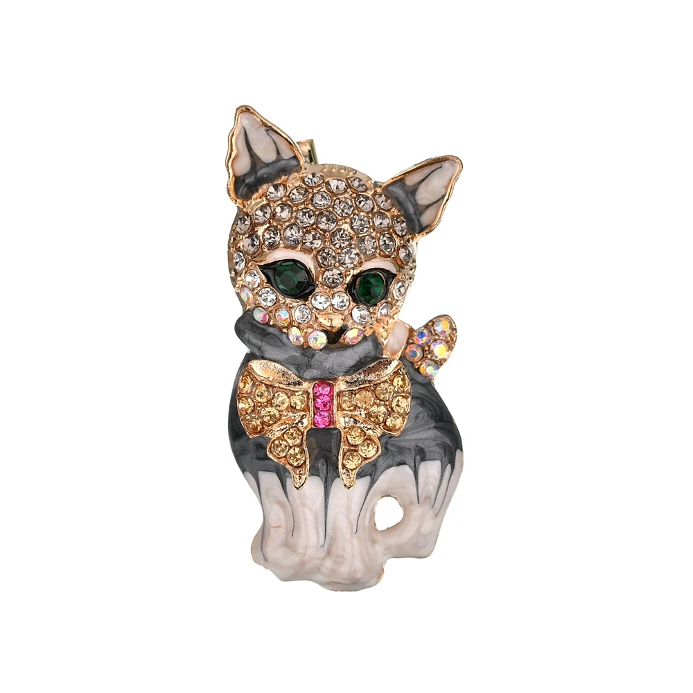 

Gariton Brown Bull Dog Animal Brooches Banquet Vintage Silver Green Crystal Eye Zinc Alloy Quality Suits Broches Pins Scar