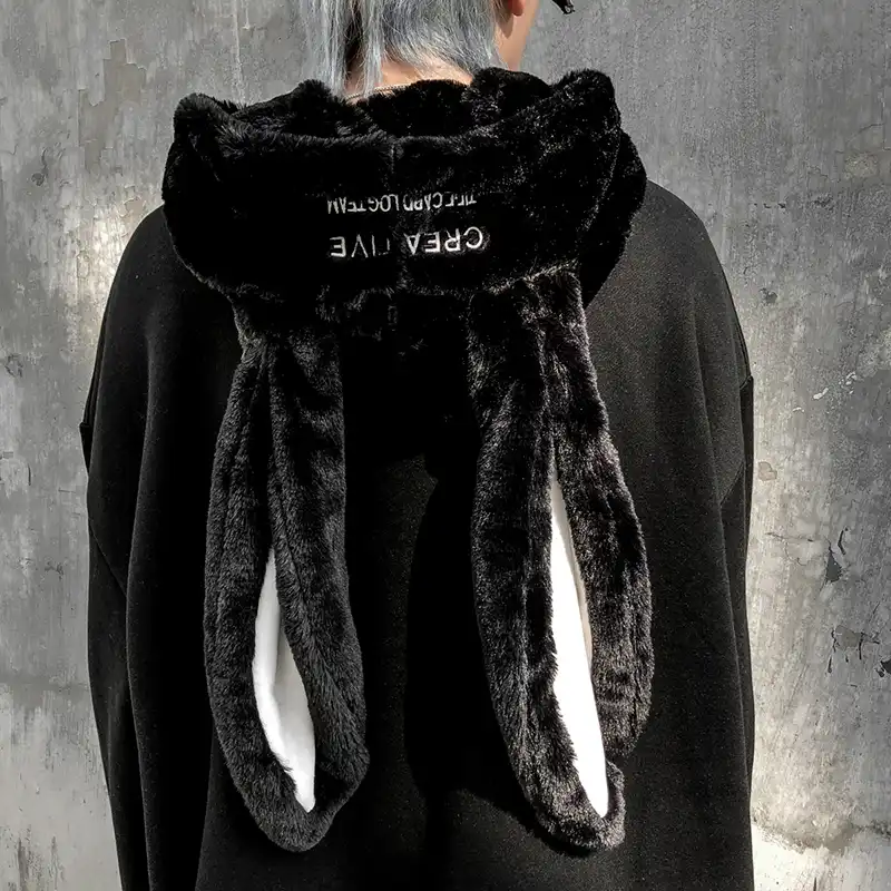 black bunny hoodie with ears
