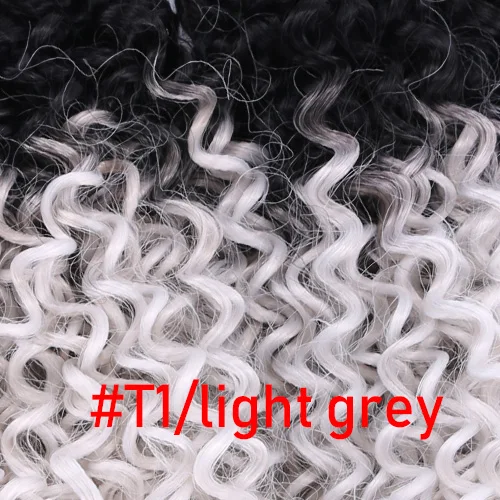 T1-light Grey Черный до бордовый цвет афро кудрявые вьющиеся волосы ткачество термостойкие синтетические волосы для наращивания - Цвет: T1-light Grey