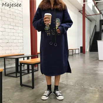 

Hoodies Women Winter Plus Velvet Thicker Long Printed Hooded Drawstring Chic Korean Style Harajuku Womens Pullovers Casual Warm