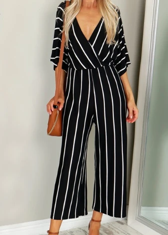 Black and white striped jumpsuit outfit Clearance