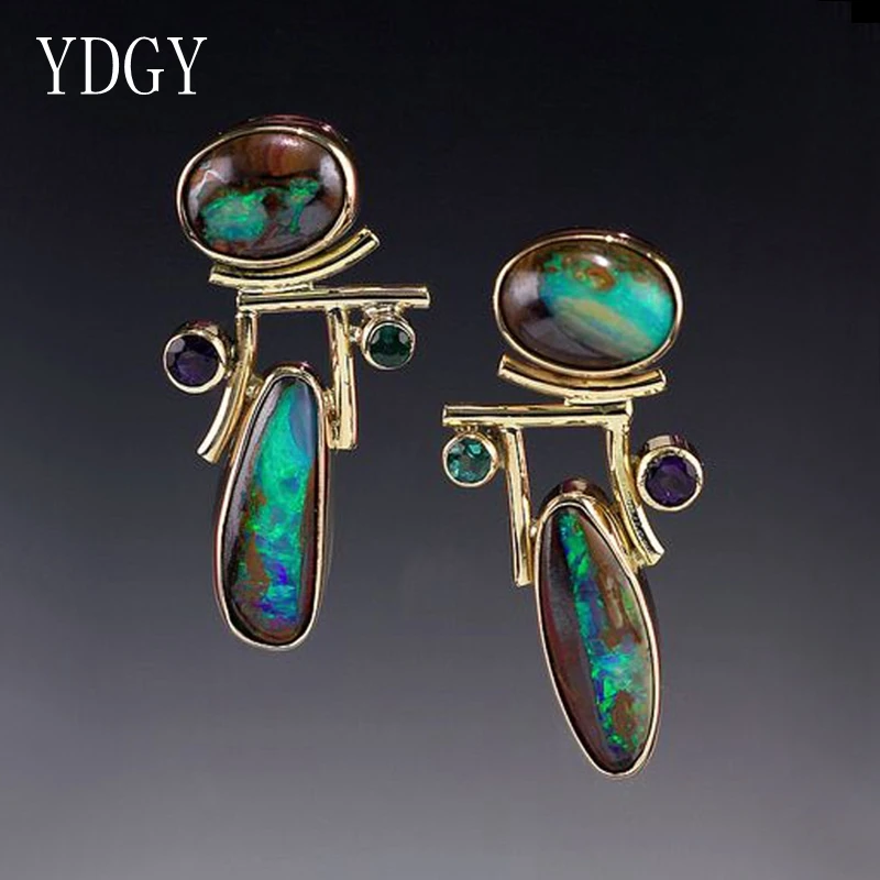 YDGY long geometric Earrings large earrings handmade by Bohemia in Geometric green water drop exaggerated | Украшения и