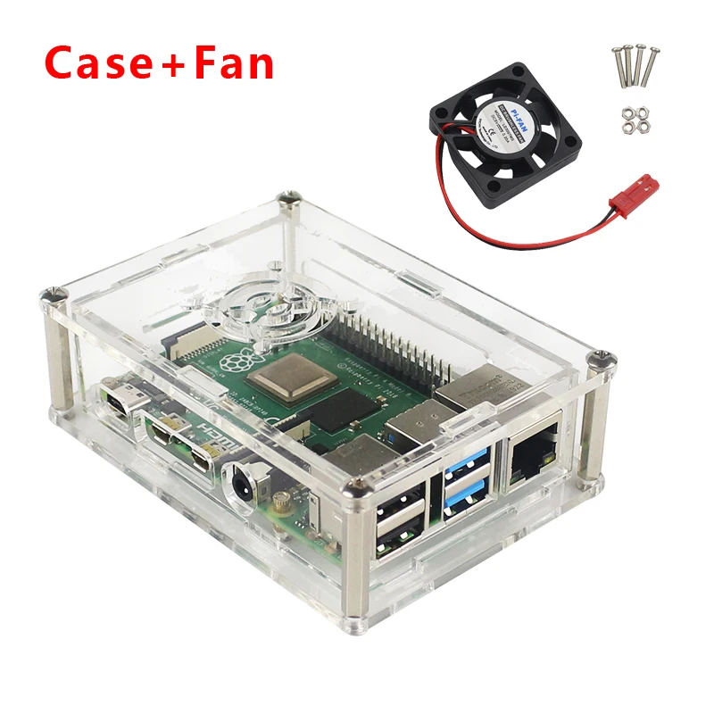 Raspberry Pi 4 прозрачный чехол прозрачный акриловый Футляр защитный кожух оболочка+ вентилятор охлаждения для Raspberry Pi 4 Модель B - Цвет: Case with Fan
