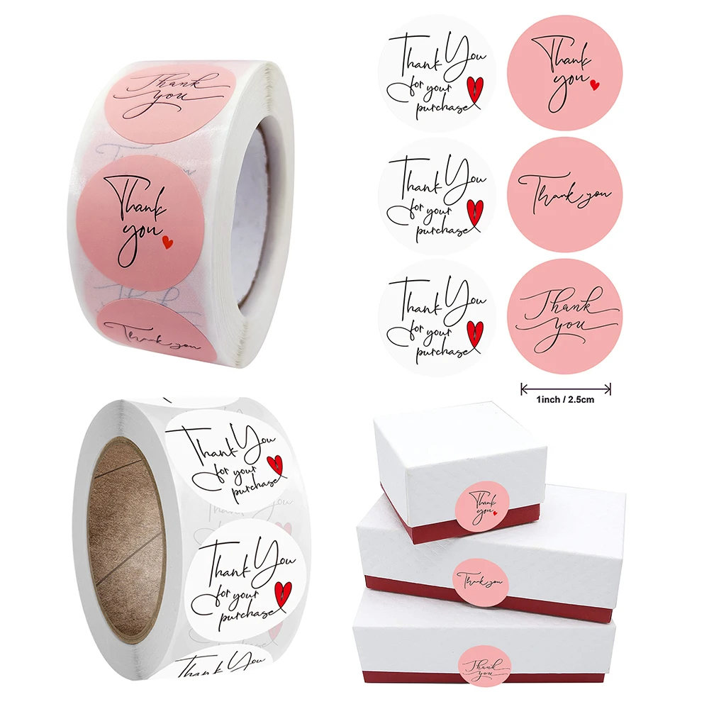 

500pcs/roll 2.5cm Pink Thank You Sticker Red Love Birthday Party Gift Saling Decoration Journaling DIY Stationery Stickers