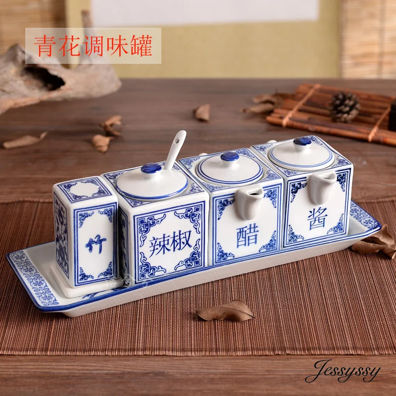 Китайская керамическая сине белая фарфоровая приправа соус cruet масло с уксусом