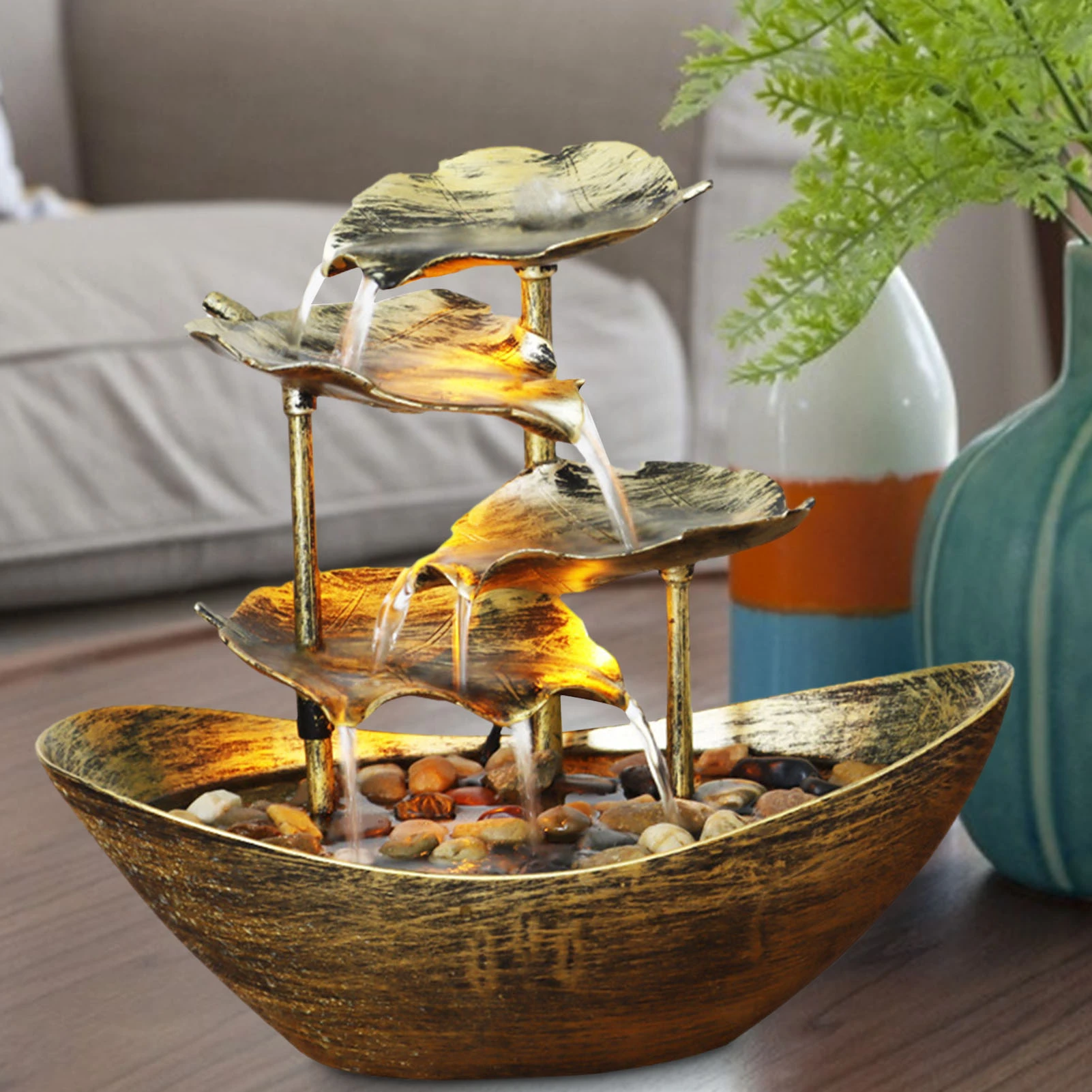 Lámpara LED de mesa con forma de hoja de loto para decoración del adornos para el hogar, fuente agua, cascada de escritorio, luces Led|Figuras y miniaturas| - AliExpress