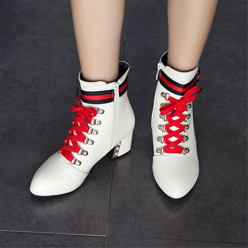 

SARAIRIS 2020 Fashion Plus Size 32-48 Chunky Heels Ankle Boots Women Shoes Zip Up Add Fur INS Hot Shoes Woman Boots Female