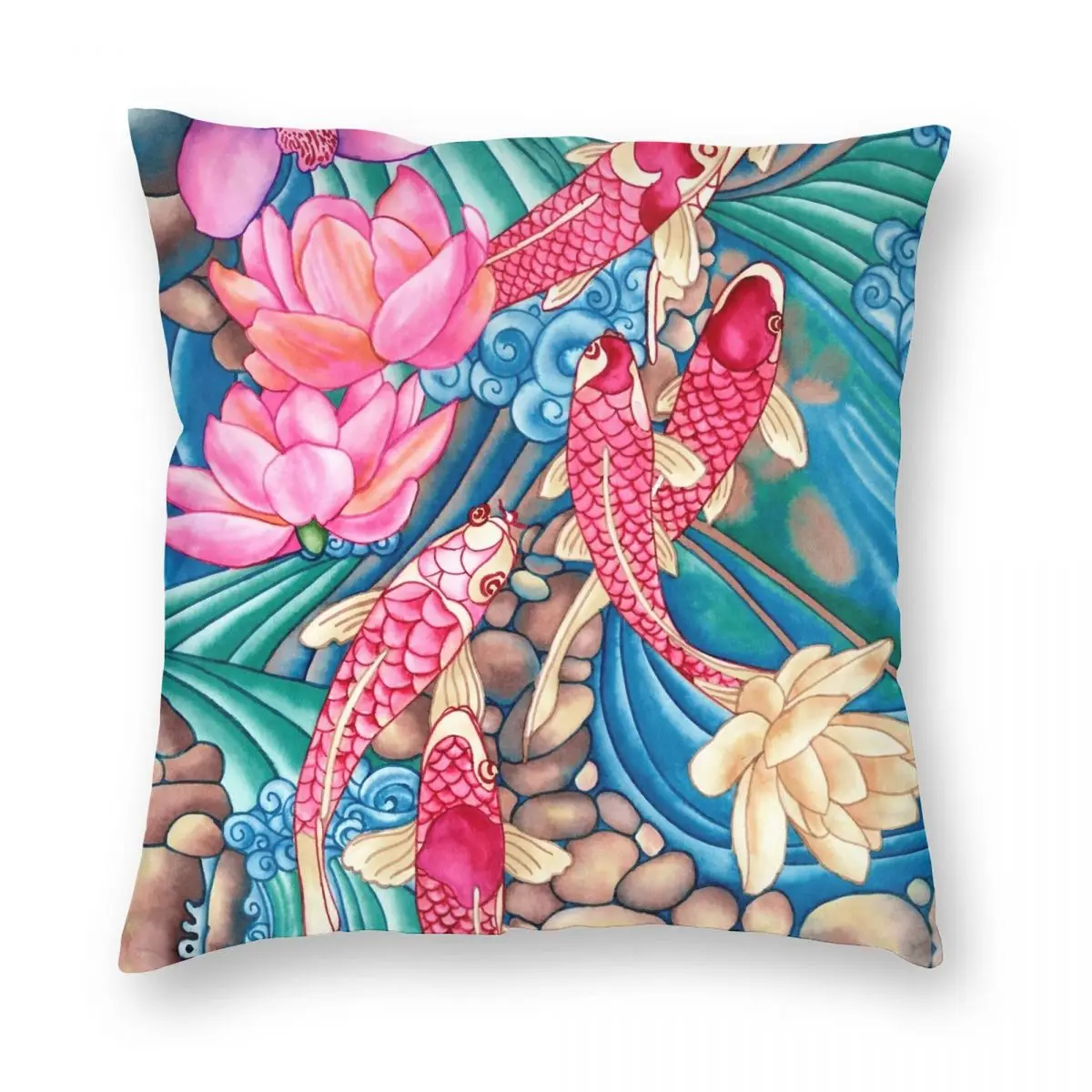 

Koi Pond Pillowcase Polyester Linen Velvet Creative Zip Decor Pillow Case Bed Cushion Cover