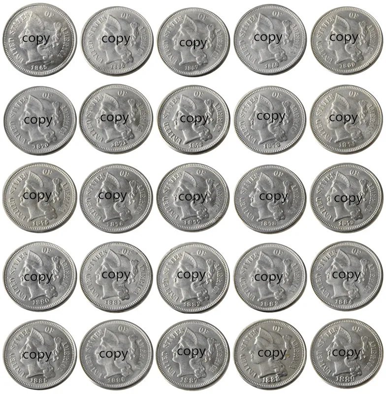 

US A set of(1865-1889) 25pcs Three Cent КОПИЯ из никеля Coin