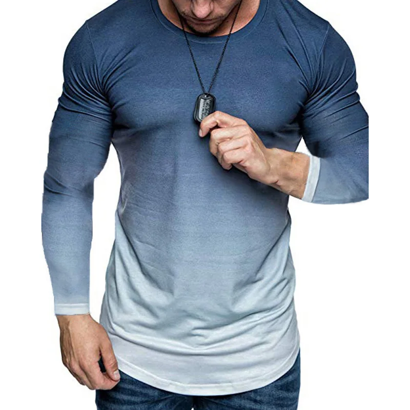

2019 Men Pullover Gradient Color Long Sleeve Hooded Sweatshirt Tops T Shirt