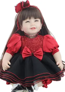 

Silicone High Simulation Baby Doll Girl Cute Four Teeth Smiling Face Long-haired Toy Little Princess Birthday Gift