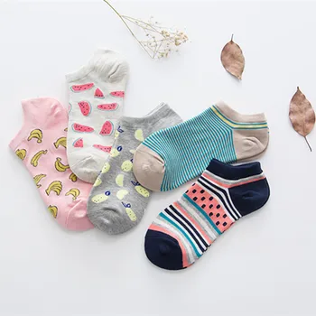 

New summer cartoon fruit cotton watermelon lemon strawberry banana women Korean version of socks fashion street short socks