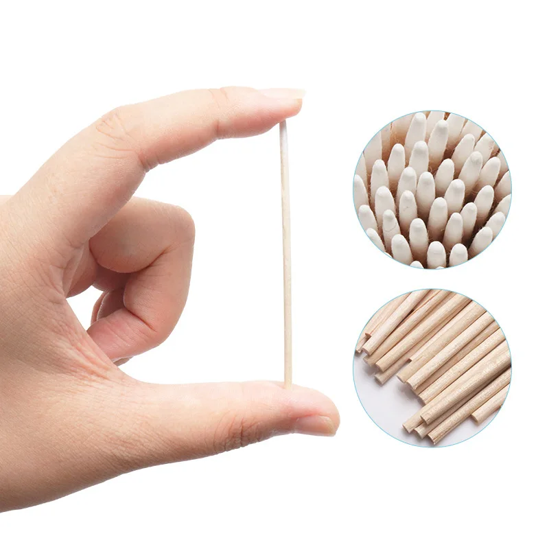 100/200pcs Disposable Wooden Cotton Stick Swabs Micro Brushes Eyelash Extension Glue Removing Tools For Beauty Makeup And Tattoo 2