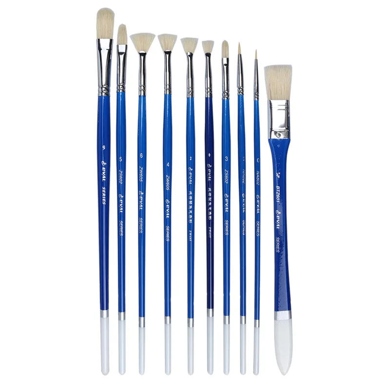 10Pcs Nylon Hair Artist Acrylic Paint Brushes Wood Rod Fan Shape Watercolor Painting Art Supplies Paint Brush 