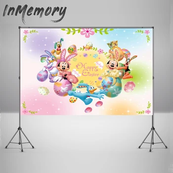 

Donald Minnie Mickey Party Custom Photophone Studio Backdrops Spring Easter egg Background Banner Photocall Vinyl 220x150cm
