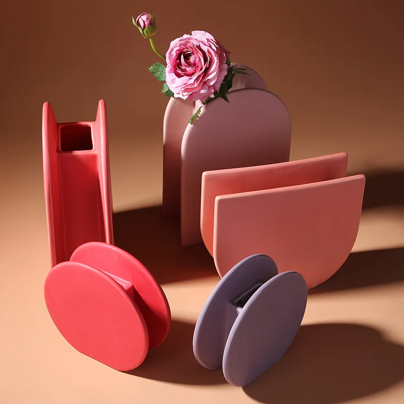 

Nordic Ceramic Vase Flower Holder Morandi Color Home Soft Decor OrnamentsSimple and Modern Color Glaze European Desk Decor
