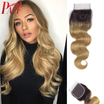 

PAff Peruvian Body Wave 4x4 Lace Frontal Closure Ombre 1B 27 Color Remy Human Hair Frontal Free/Middle/Three Part Closure