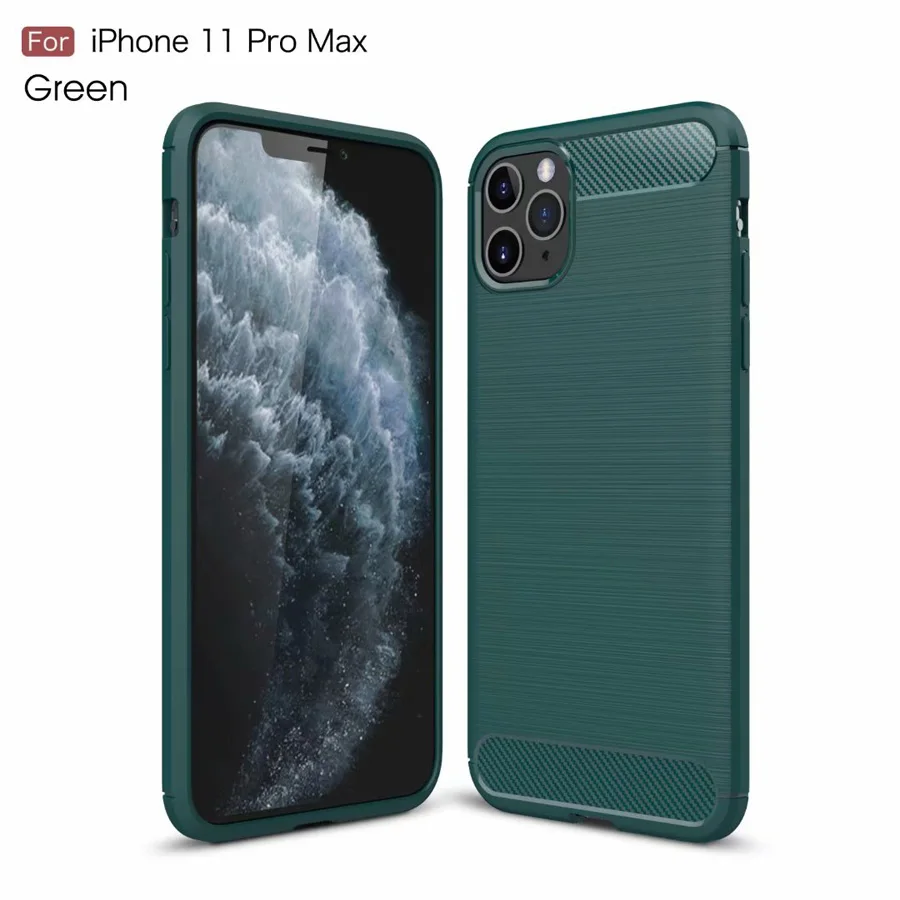 10 шт./партия чехол для телефона iphone 11 Pro Max силикон из углеродного волокна прочный бронированный чехол для iphone 11 Pro TPU чехол iphone 11 Coque - Цвет: Зеленый
