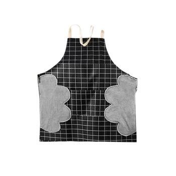 

Adjustable Waterproof Kitchen Cooking Apron Oil-Proof Apron Neck with Pockets Black Checkered Home Cleaning Apron for Women Man