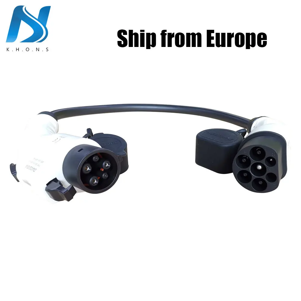 Khons EVSE EV Adapter SAE J1772 Type 1 to Type 2 16A 32A Plug Electric Car vehicle Charging Cable Connector Portable EV Charger