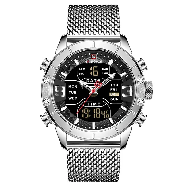 S Silver Black NAVIFORCE часы Мужские лучший бренд класса люкс Модные кварцевые мужские часы водонепроницаемые спортивные светодиодные цифровые наручные часы Relogio Masculino - Цвет: S Silver Black