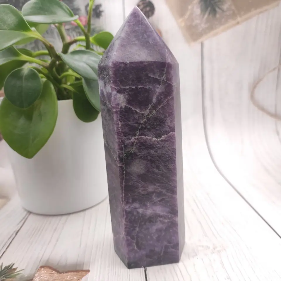 

1pcs Natural Lepidolite Crystal Wicca Witchcraft Wand Fashion Ornament Meditation Therapy Purple Mica Point Tower Home healing