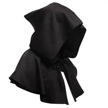 

Medieval Halloween Short Cloak Witchcraft Pagan Cosplay Hooded Cape Masquerade Witch Wizard Cowl Hat Adult Kids Party Costume