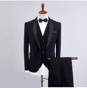 

Handmade Men's Black Slim Fit Blazer Jacket Party Banquet Man Formal Three-piece Suits Unique Design Man Business Office Suits