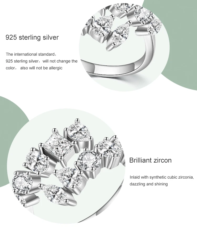 my jewellery Ailmay Fashion 925 Sterling Silver Dazzling Geometric Clear Zircon Adjustable Rings For Women Classic Luxury Wedding Jewelry stud earrings