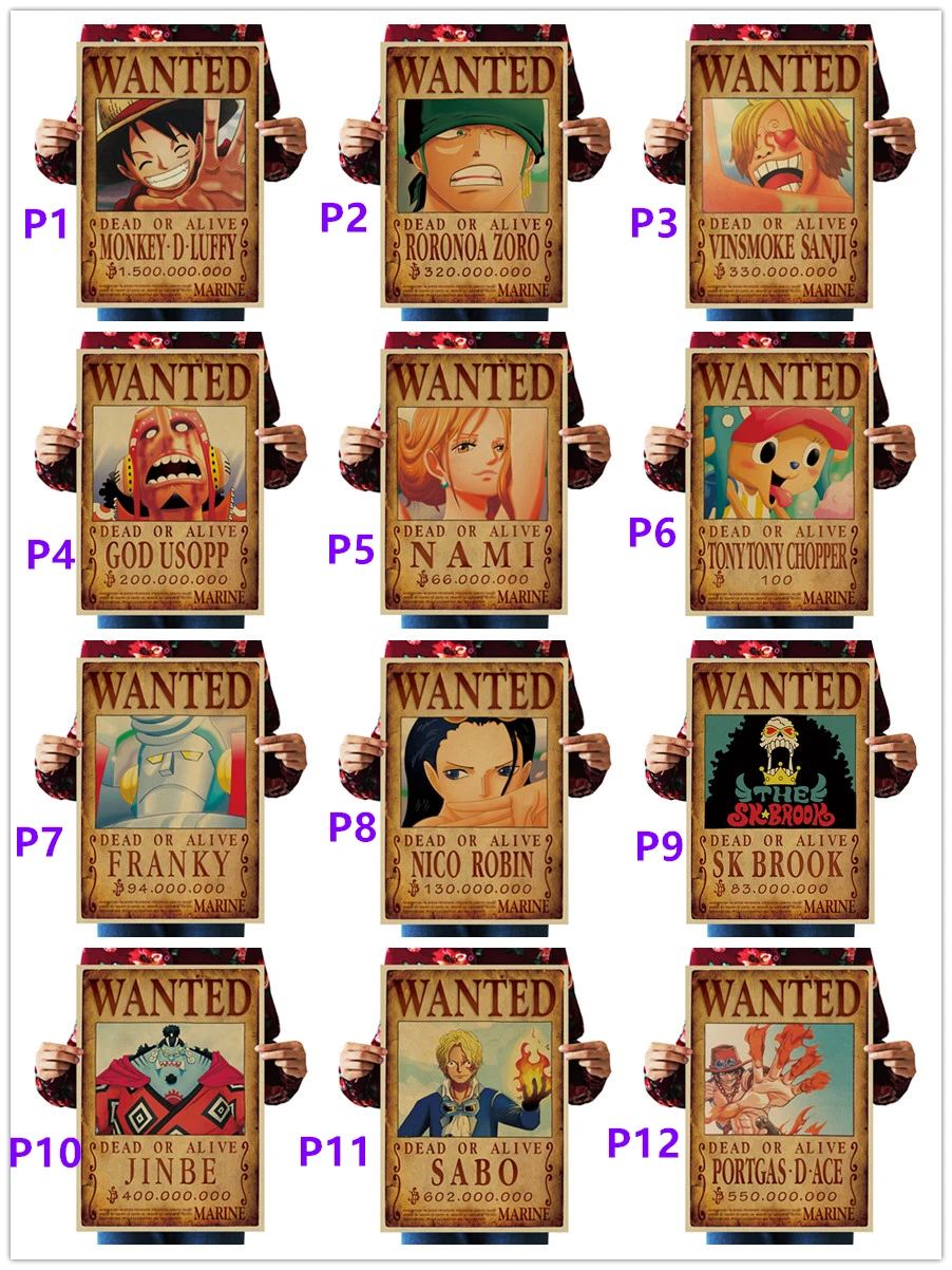 69 Styles ONE PIECE Reward Poster Wanted Posters Toys Luffy Ace Jinbe Nami Chopper Robin Zoro Sanji Usopp Anime Sticker 51x36CM | Игрушки и