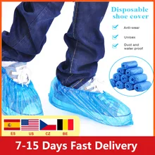 100 pièces jetables en plastique épais extérieur pluie jour tapis nettoyage chaussure couverture bleu imperméable chaussures couvre offre spéciale couverture de chaussure(China)