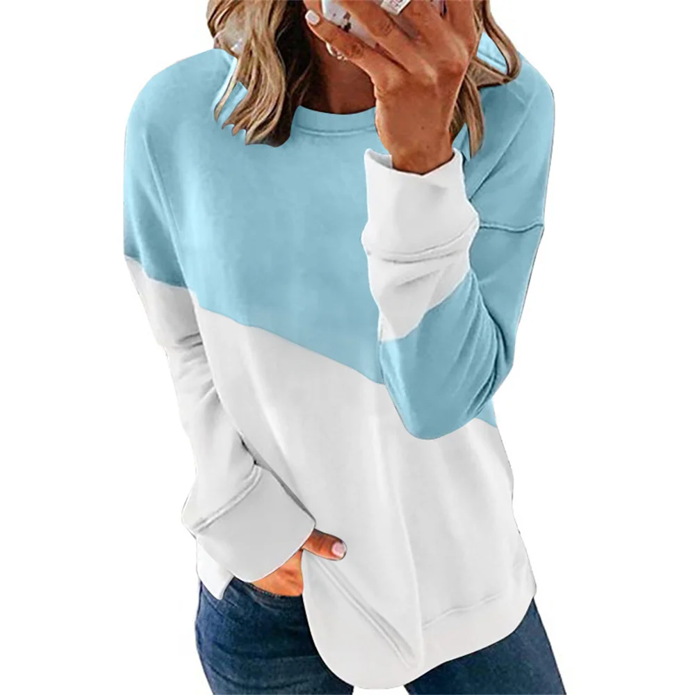 2021 Autumn Winter Color Matching Printed Women Sweatshirt Thermal Long Sleeve Pullovers Tops O Neck Loose Ladies Street Hoodie