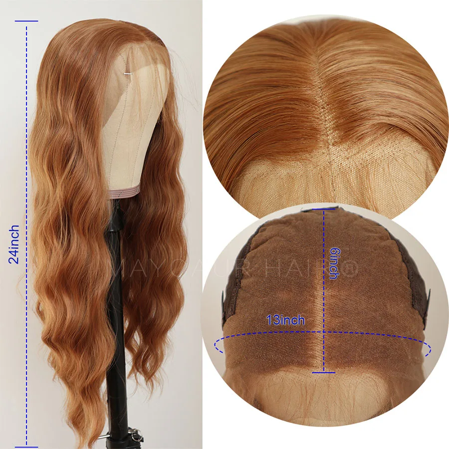 Maycaur 13x6 Copper Brown Color Long Wavy Lace Front Wigs Loose Wave Glueless Synthetic Lace Front Wigs for Black Women Heat Resistant Fiber Hair 24 Inch (4)