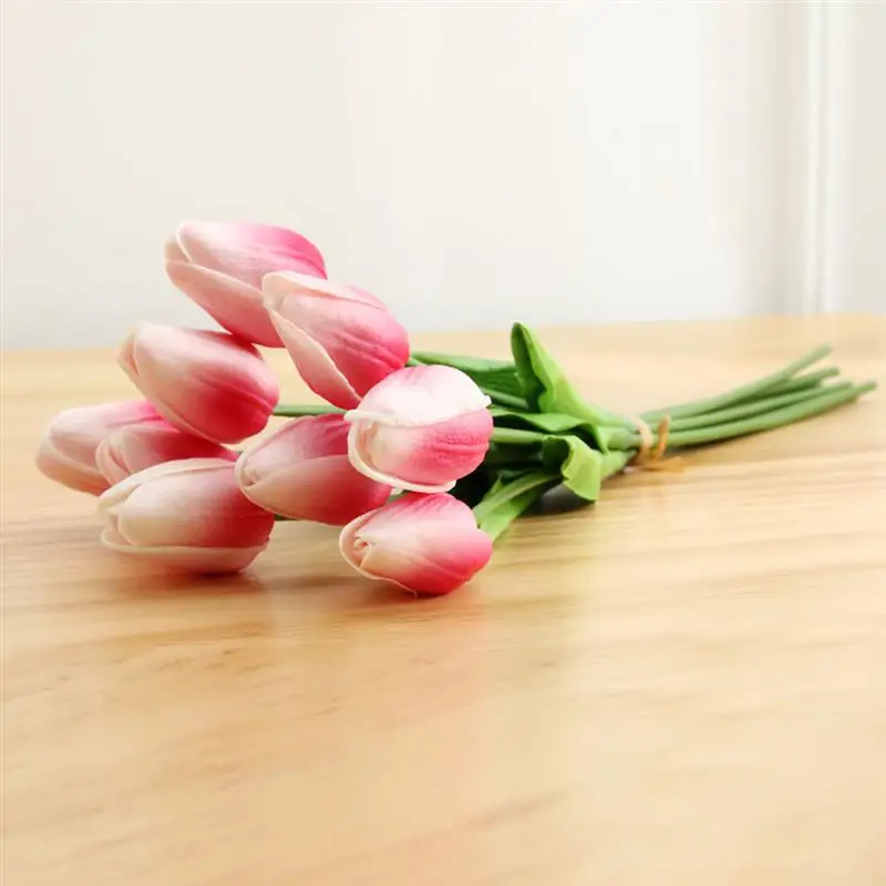 Dark Pink Настоящее прикосновение тюльпаны цветы искусственные тюльпаны цветы Свадебные букеты для свадьбы украшение дома сада 9 шт - Цвет: Dark Pink