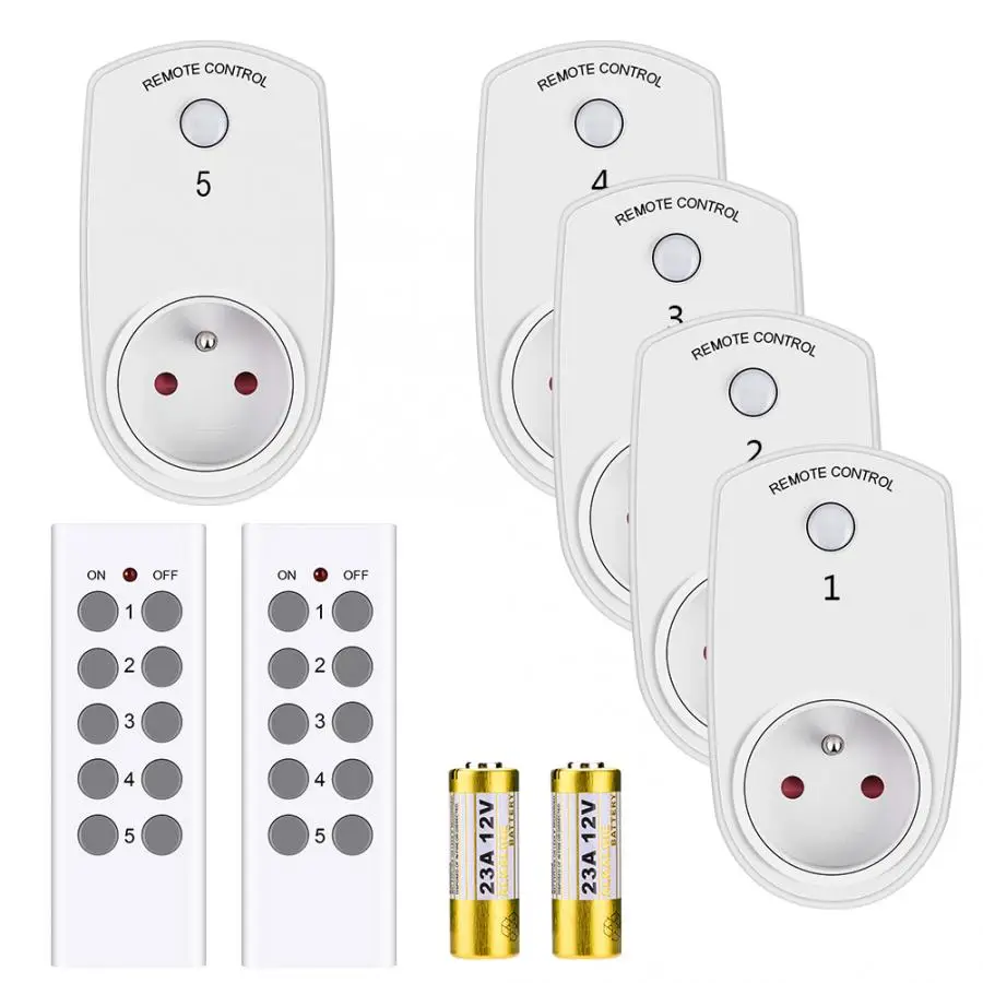 

5Pcs Smart Wireless Control Wall Socket Switch Power Outlet EU Plug with 2 Remote Controller