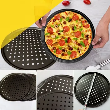 

26/28/32CM Carbon Steel Non-stick Pizza Baking Pan Mesh Tray Plate Round Deep Dish Pizza Pan Tray Mould Bakeware Baking Tool