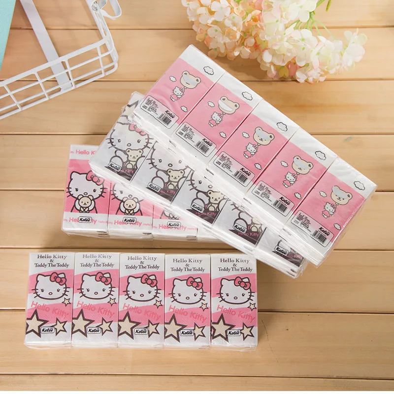  Hello Kitty Printed Handkerchief Tissue Cartoon Cute Napkin Handkerchief Paper Extraction Toilet Pa