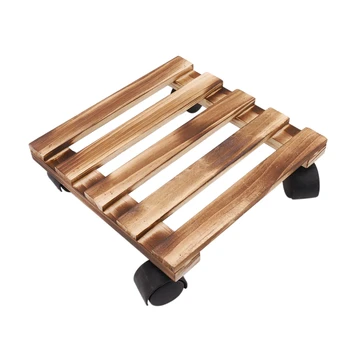 

24cm Square Plant Flower Pot Removable Tray with Roller Pulley Universal Wheel Wooden Flower Pot Base