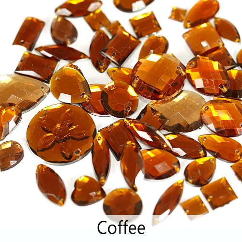 Coffee 100 шт./пакет смешанные размеры формы много Цвета акриловые пришить стразы с плоской задней стразы для шитья свадебное платье Y3489 - Цвет: Coffee
