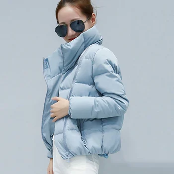

Women Short Parka Jacket Winter Cotton Padded Solid Park Female Coats 2019 Autumn Casual Zipper Turn Down Collar Jackets Woman