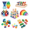 Wooden Rainbow Block Wood Stacking Toys Grimms Rainbow Building Blocks Balls Montessori Eductaional Toy Kids Rainbow Stacker 1