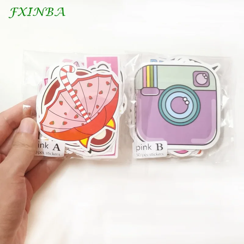FXINBA 50 шт. для девочек Kawaii розовые забавные стикерные игрушки ПВХ Многоразовые водонепроницаемые скейтборды наклейки для ноутбука наклейки детские игрушки подарок
