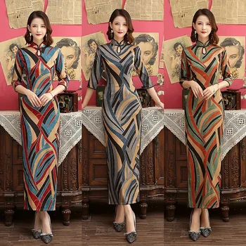 

FZSLCYIYI Ladies Chinese Clothing Silk Cheongsam China Style Elegant Daily Traditional Dress Stain Silk Qipao Modified