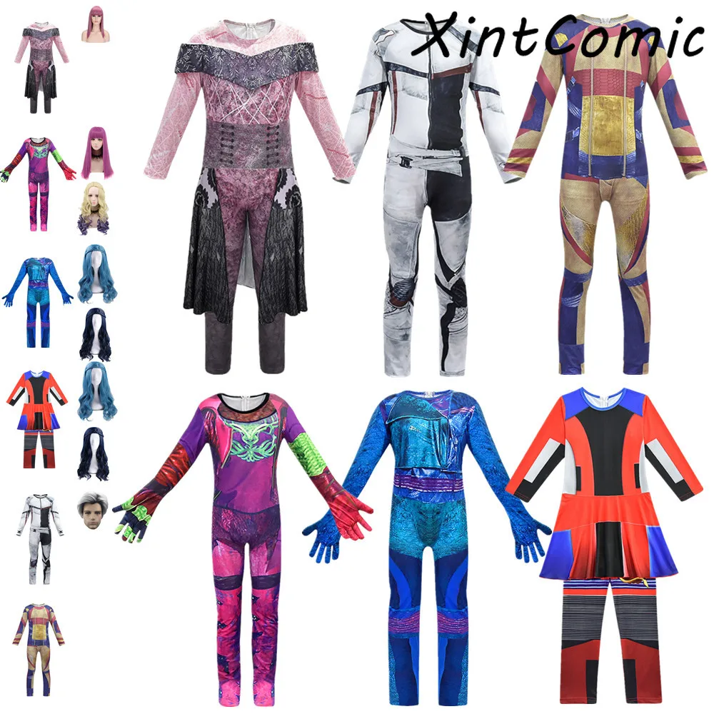 

Descendants 3 Kids costume for cosplay Evie Mal Audrey Jay Carlos costumes zentai funny party Halloween 3D boys Jumpsuits