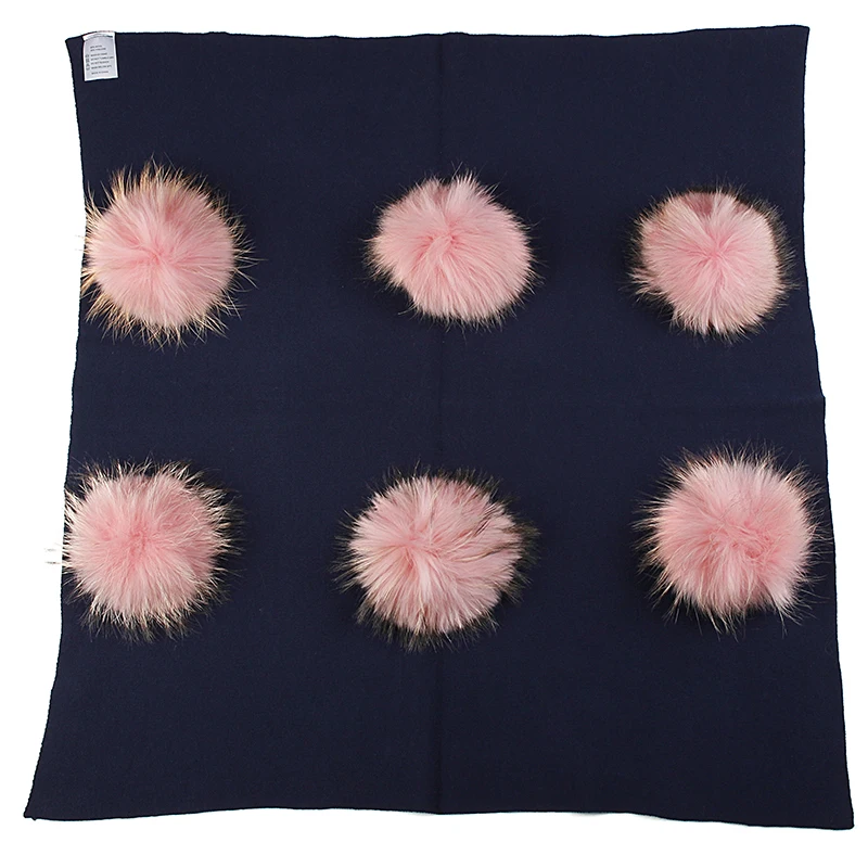 navy pink Geebro теплое кашемировое Пеленальное Одеяло для новорожденных и детей постарше одеяло для сна для путешествий постельные пеленки с 6 помпоном из натурального меха енота - Цвет: navy pink